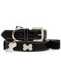 Black Leather Diamante Collar / Diamante Bone Charm & Lead Set