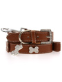 Brown Leather Diamante Collar / Diamante Bone Charm & Lead Set