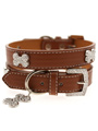 Brown Leather Diamante Collar / Diamante Bone Charm & Lead Set
