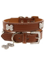 Brown Leather Diamante Collar & Diamante Bone Charm