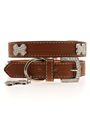 Brown Leather Diamante Collar & Diamante Bone Charm