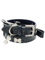 Blue Crocodile Leather Diamante Collar / Diamante Bone Charm & Lead Set