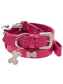 Bruiser's Legally Blonde Pink Leather Diamante Collar / Diamante Bone Charm & Lead Set